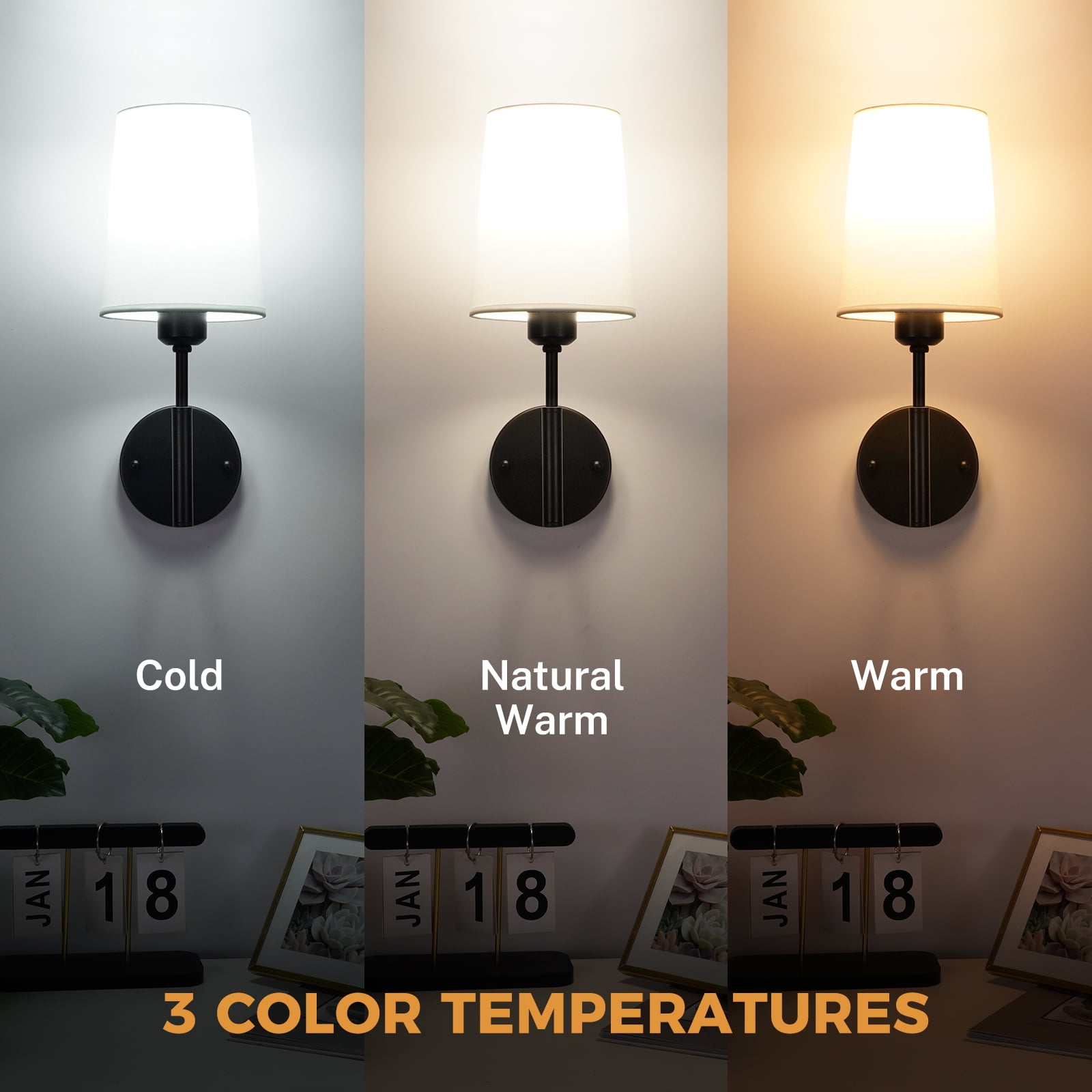 PatioGem Modern Dimmable 2-Light LED Black Bedroom Battery Powered Wall Sconces (2 Count)