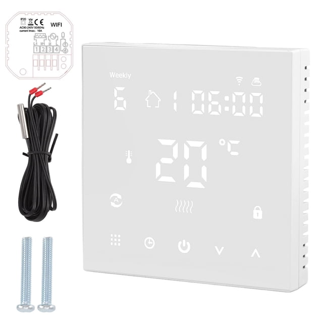 Termostato inteligente con pantalla táctil y temporizador WiFi, control por teléfono móvil, pantalla digital, 90-240 V