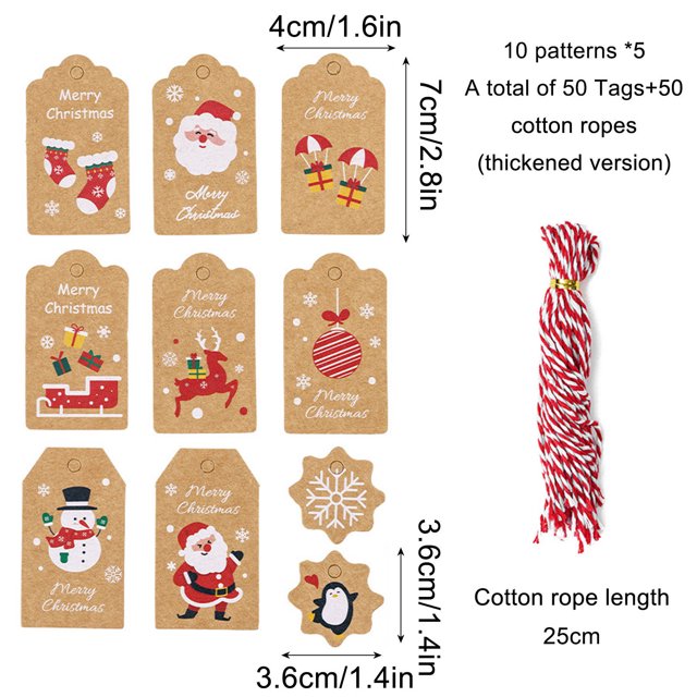 Living Room Decor 50/100 PC Christmas Tags From Santa Claus Name Tags Holiday Kraft Tags Brown Hang Paper Labels With Ropes For DIY Xmas Holiday Wrap Present Name Card Outdoor Christmas Decorations