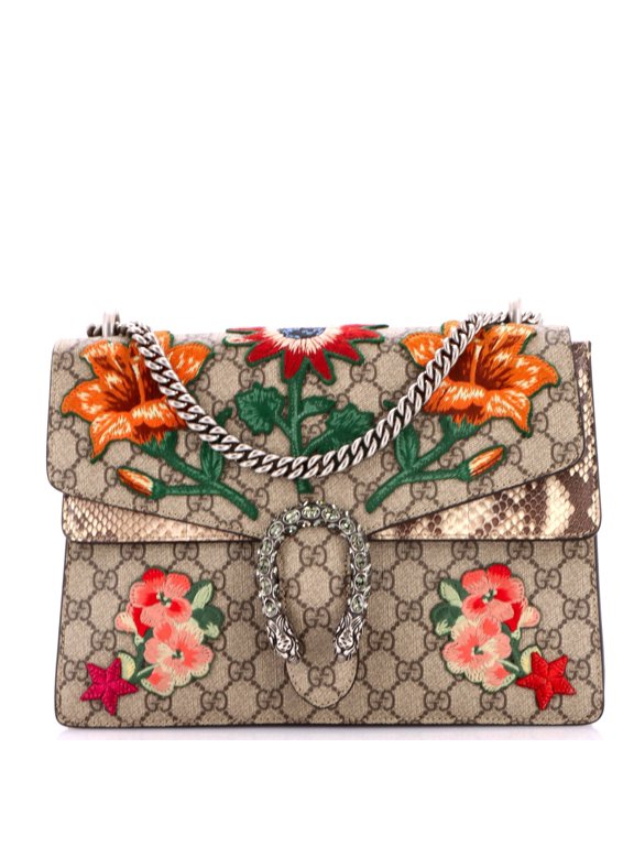 Pre-Owned Dionysus Bag Embroidered GG Coated Canvas with Python Medium By Rebag