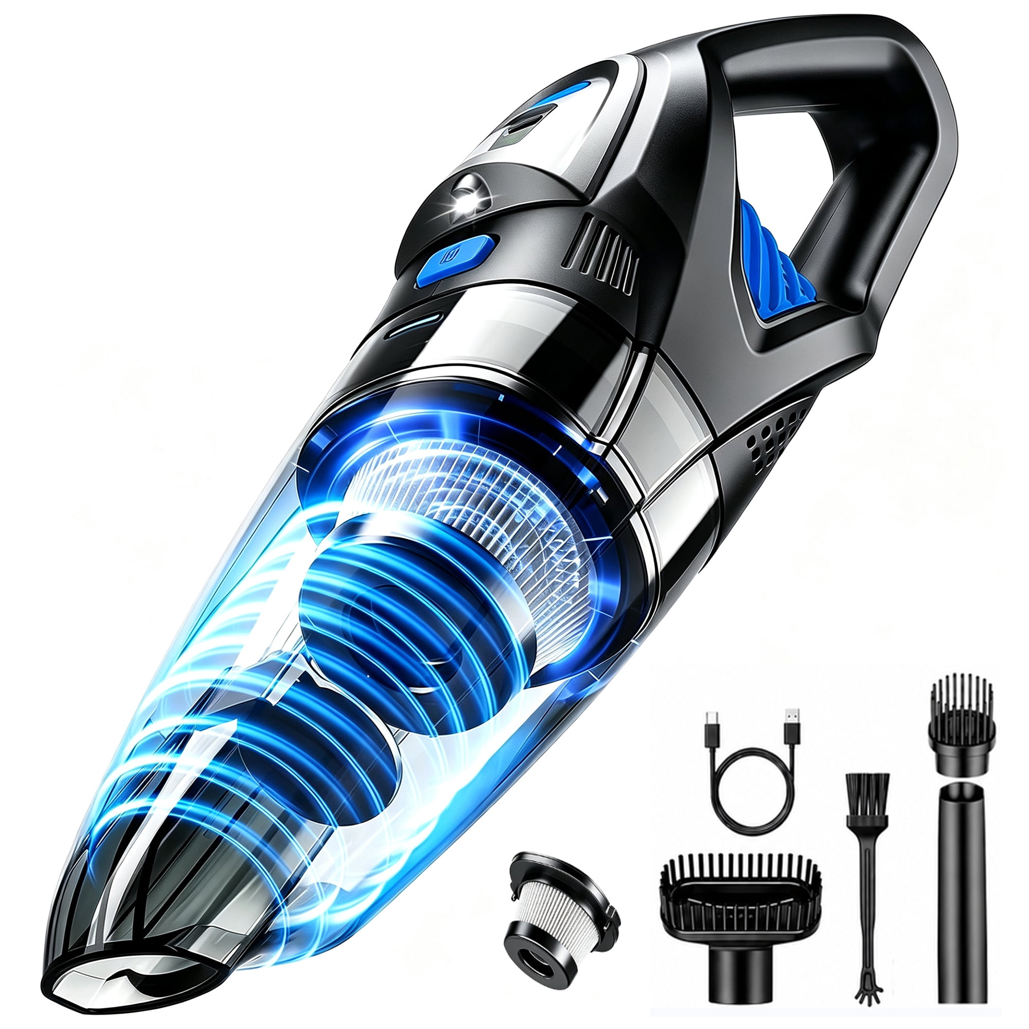 TRAKAR Handheld Vacuum Cordless, 28000PA Strong Suction Hand Held Car Vacuum Cleaner, Portable Hand Vacuum Rechargeable with Nozzles & LED Light for Home, Car, Office, Pet Hair