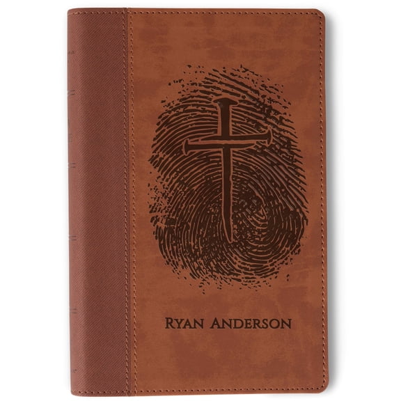 Personalized NIV Large Print Bible with Cross and Fingerprint Engraving, Custom Engraved Name, New International Version, Christian Gifts