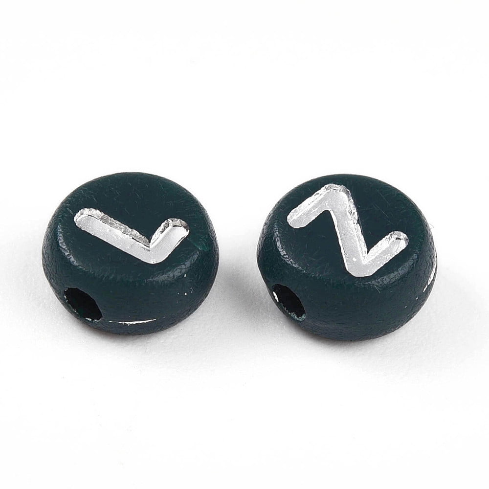 Opaque Acrylic Beads Flat Round with Letter Dark Slate Gray 7x4mm Hole: 1.6mm about 3846pcs/500g