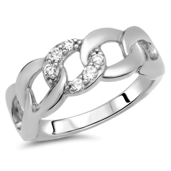 Spot Jewel Beautiful 1.8 Ct Round Cut Diamond Cuban Chain Engagement Ring - Women's Lab-Created Simulated Diamond 14K White Gold Plated - Ideal for Weddings, Anniversary and Special Celebration
