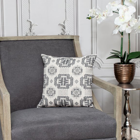 Nassau Collection Tribal Pattern Ethnic Square Throw Pillow - 16" - Beige and Gray