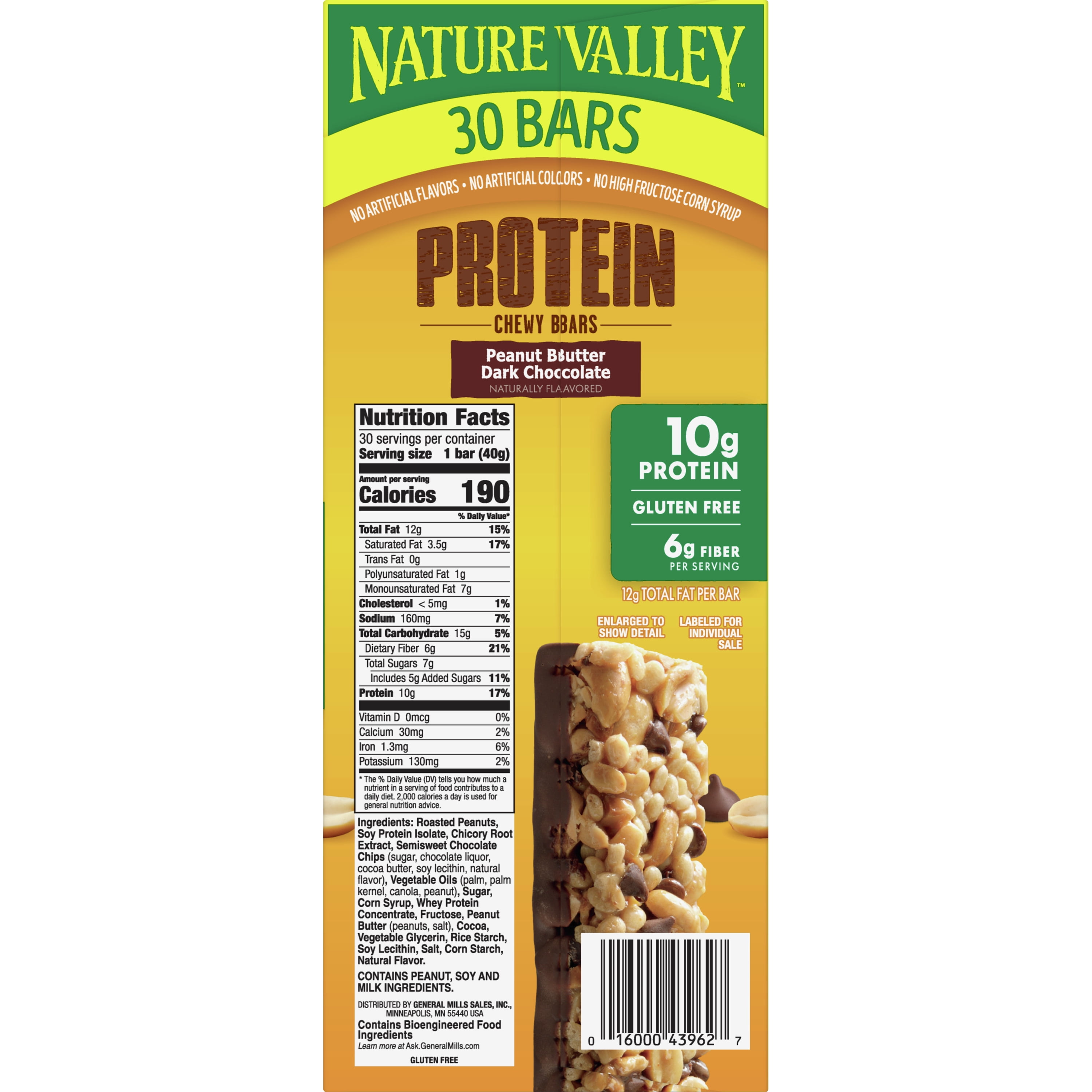Nature Valley Chewy Protein Granola Bars, Peanut Butter Dark Chocolate, 30 Bars, 42.6 OZ