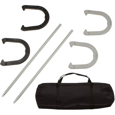 Premium Reinforced Carbon Steel Horseshoe Set With Carry Bag (Black and Gray)