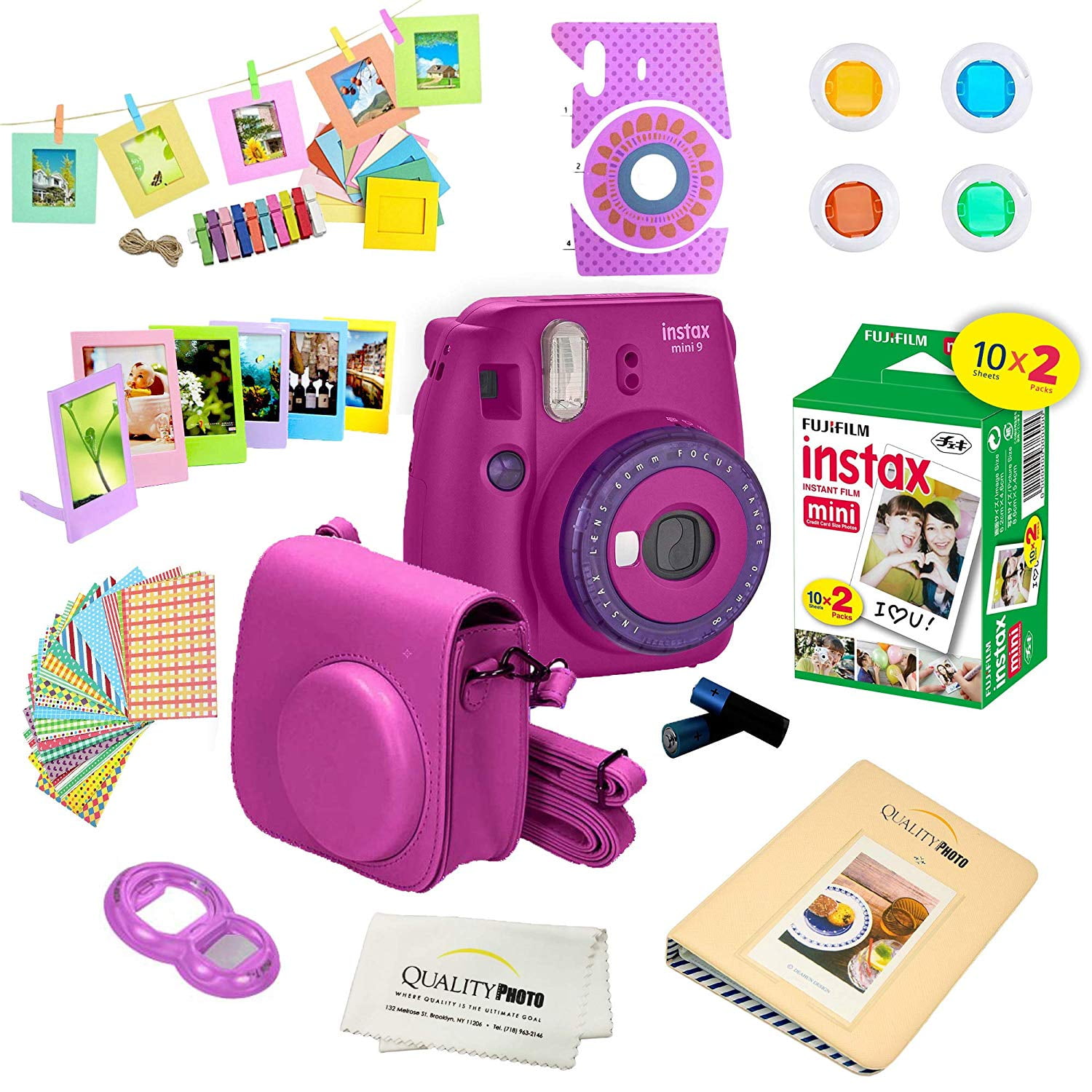 Fujifilm Instax Mini 9 Instant Camera w//Fujifilm Instax Mini 9 Instant Films + A14 Pc Deluxe Bundle for Fujifilm Instax Mini 9 Camera 20 Pack cobalt blue