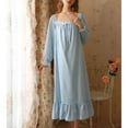 thumbnail image 2 of Previn Women's Cotton Victorian Nightgown Cute Pajamas Dress Princess Summer Long Night Dress Vintage Short Sleeve Ruffle Comfy Soft Sleepwear Blue XX-Large, 2 of 4