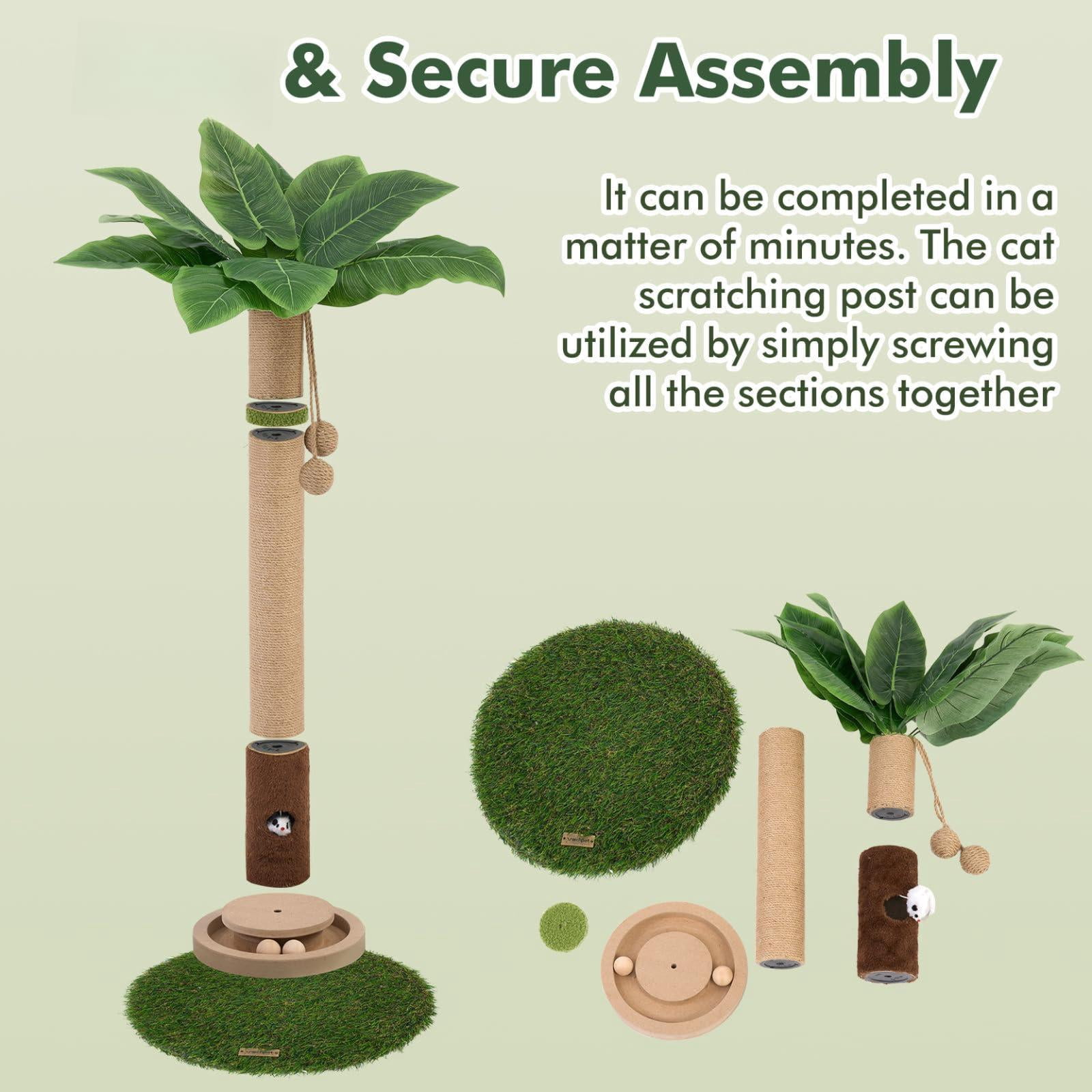 Cat Scratching Post Tall Scratcher Tree Tower For Indoor Cats With Toy Mouse Hole And Interactive Wooden Ball