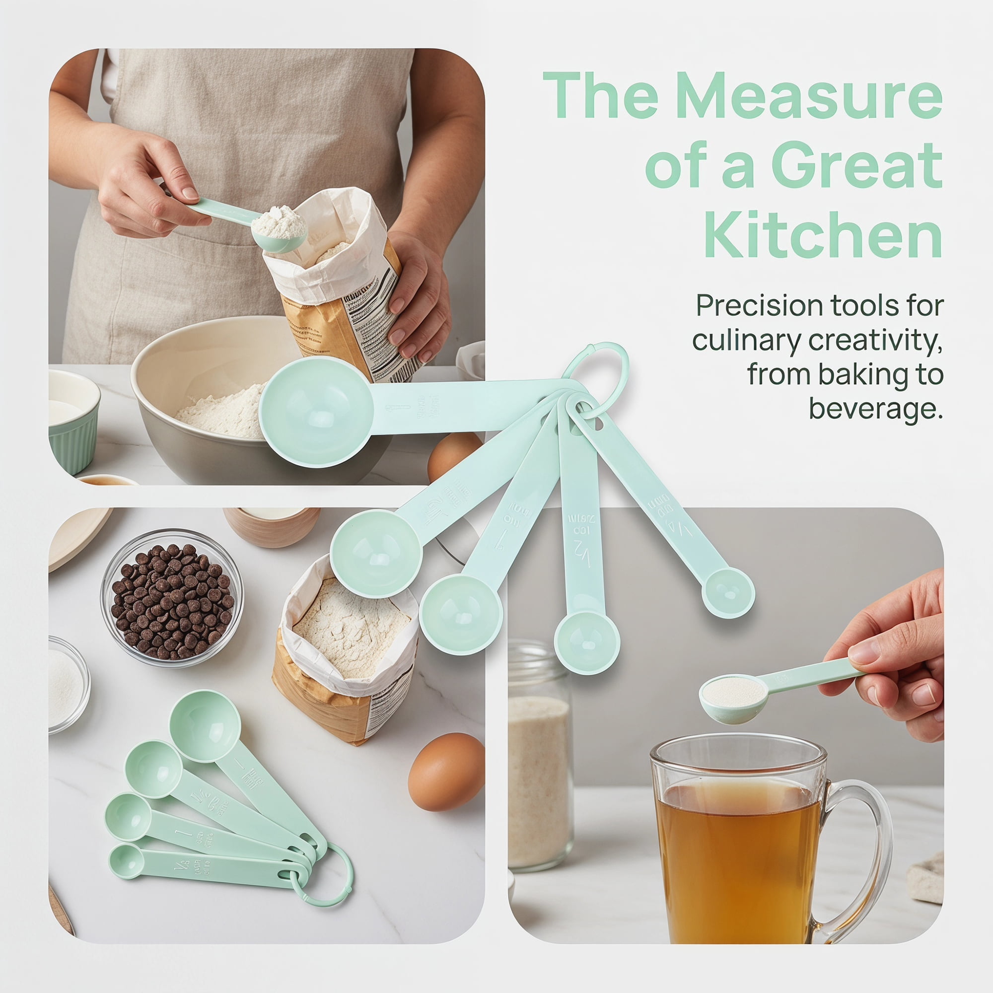 Unique Bargains Plastic Measuring Spoons for Dry Ingredients Light Green 5Pcs