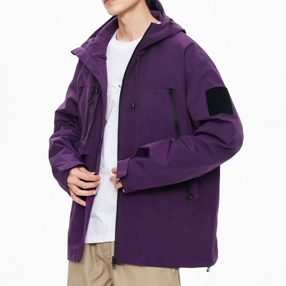 Fall Winter Savings Miqool Men's Waterproof Hooded Rain Jacket Windbreaker Lightweight Rain Shell Raincoat for Outdoor Camping Hiking Running Travel with Pockets