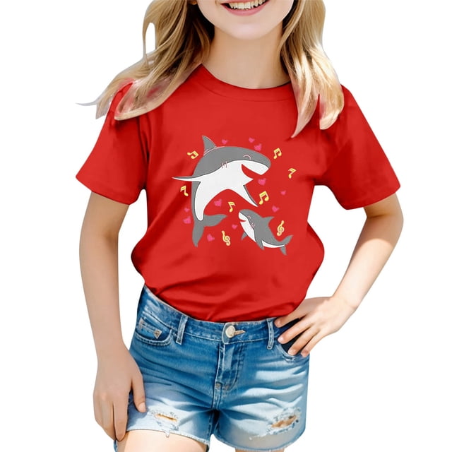 Vêtements pour Filles Col Rond Imprimé Manches Courtes Hauts d'Été pour Filles Chemises Filles 3-4 Ans Mode Filles