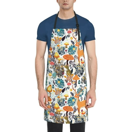

Ocsxa Abstract Plants Mushroom Deer Apron With Pockets Kitchen Bib Waterproof Resistant Women Men Unisex Adjustable