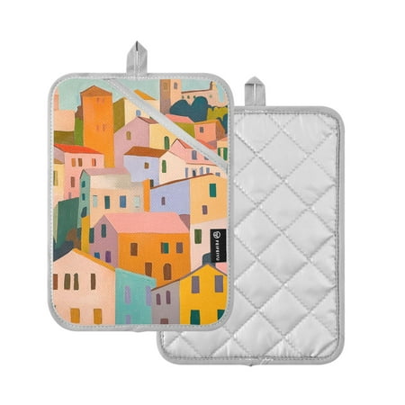 

Yayeee Pot Holders for Kitchen Heat Resistant with Pocket Set of 2 7x9.8 Orange Cityscape Painting