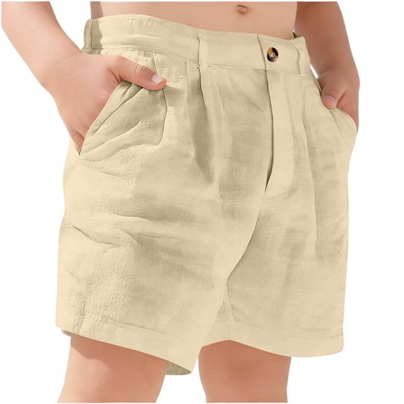 Ceisia Boys Solid Color Elastic Waist Straight Leg Casual Shorts Breathable Cotton-like Linen Kids Summer PantsBeige12-13 Years Gifts
