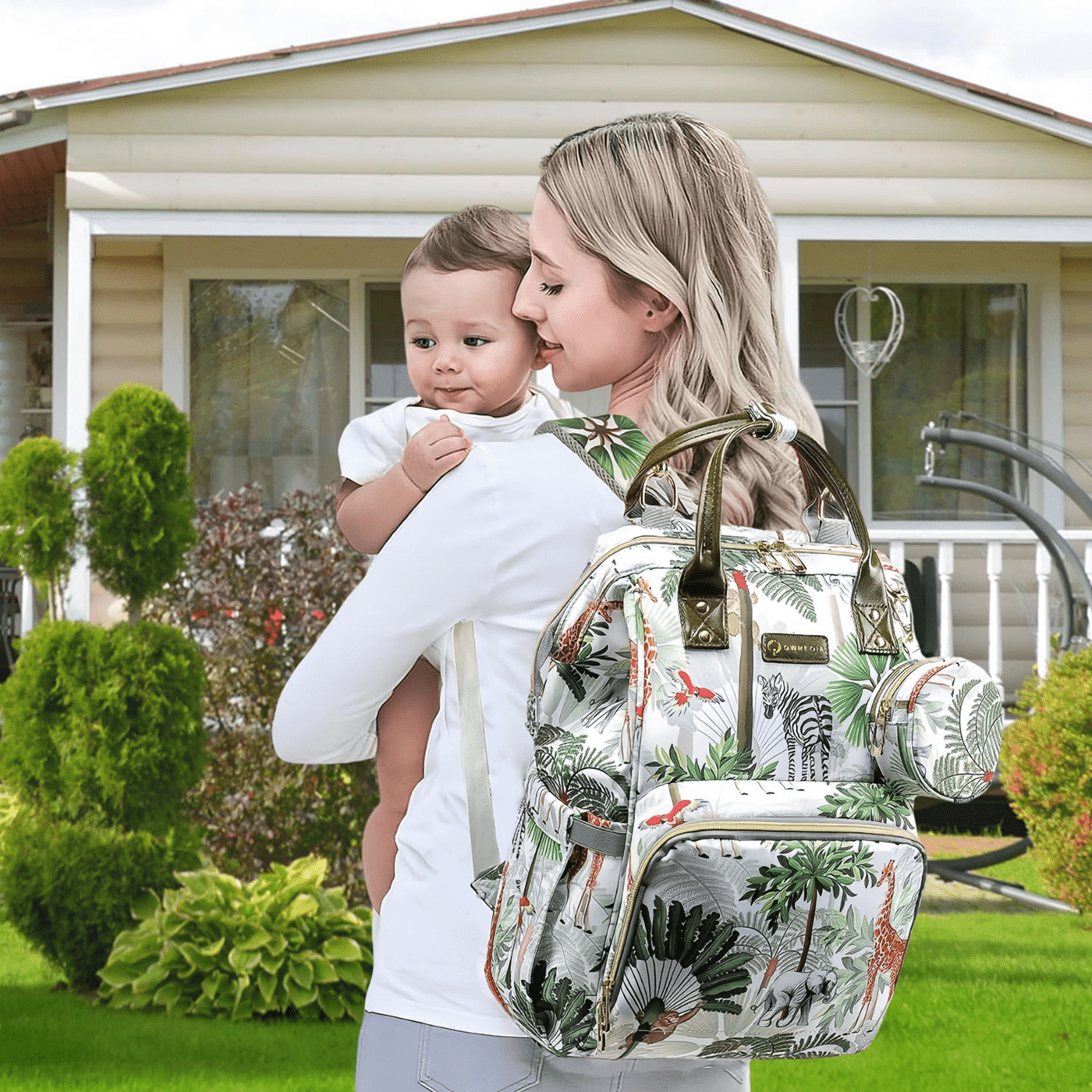 Tropical Rainforest Diaper Bag Backpack,Animal Nappy Backpack with Coin Bag USB Charging Port Stroller Straps and Insulated Pocket For Women/Mom/Travel (Animal Pattern)