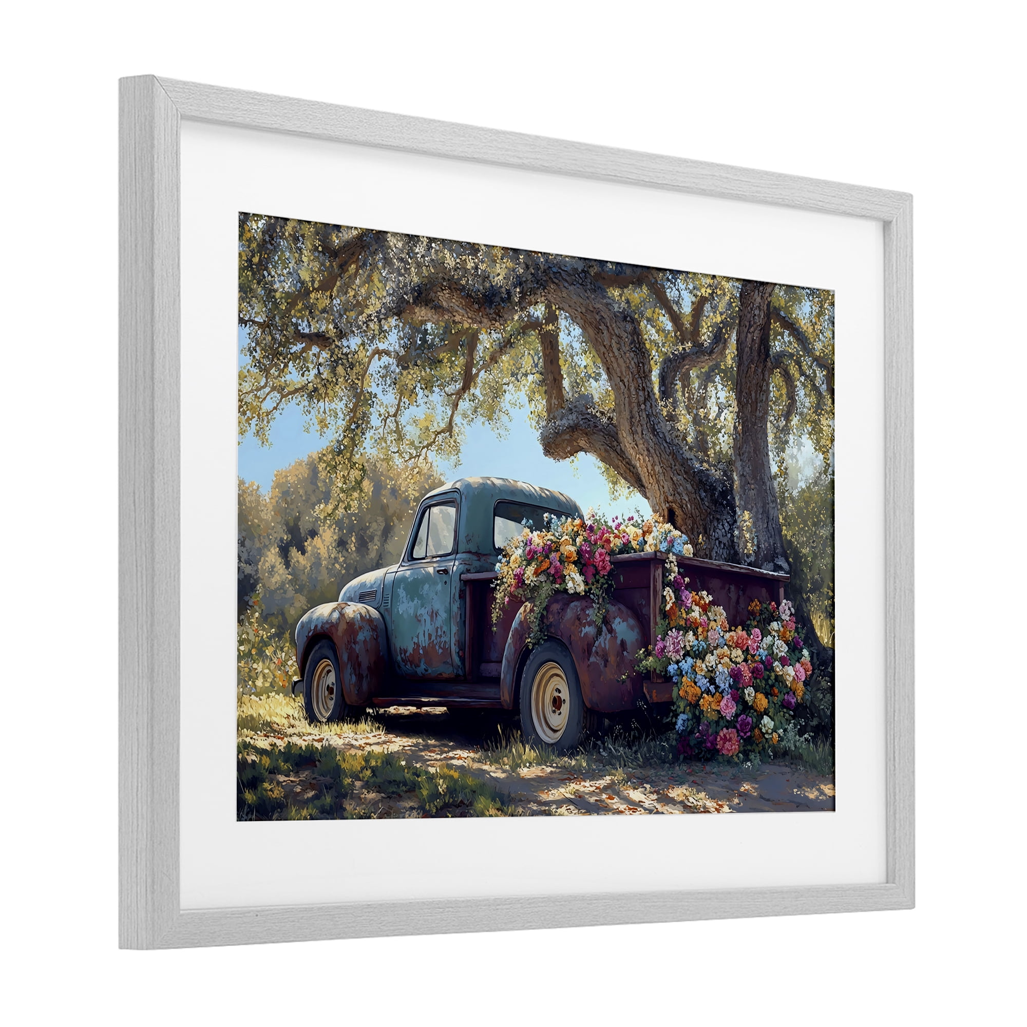 Stupell Industries Repurposed Truck Filled with Flowers Gray Framed Print Under Glass, design by Franklyn Gregory