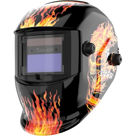 TOOLIOM Auto Darkening Welding Helmet True Color Solar Powered Welding Mask with Adjustable Shade 4/9-13 for TIG MIG Stick Flaming Skull Design