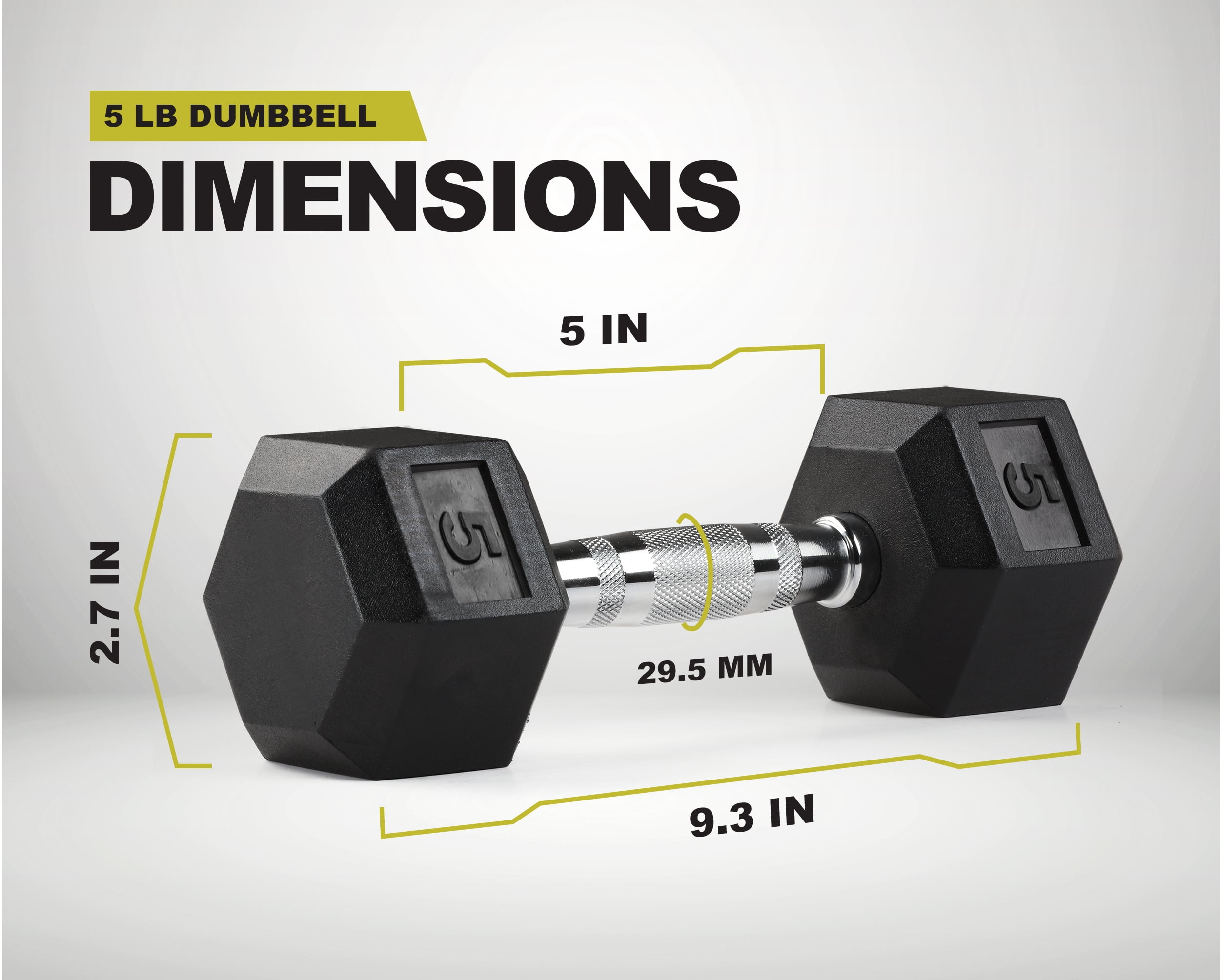 PRCTZ, 5 lb Rubber Encased Hex Dumbbell, Pair