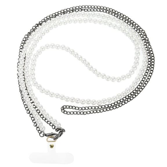 Uxcell Pearl Crossbody Phone Lanyard, Cell Phone Chain Strap with Tether Patches, Black