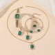 thumbnail image 3 of Reloj de cuarzo con correa de acero para mujer, pequeño reloj verde, conjunto de anillo y caja de regalo, 5 piezas/juego, 3 of 5