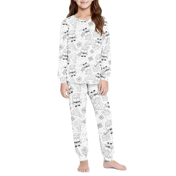IVEYRTF Kids Printed Long Sleeve Homewear Set Top and Pants Fall Winter Soft Casual 2 Piece Comfortable Outfit(White#1,9 Years)