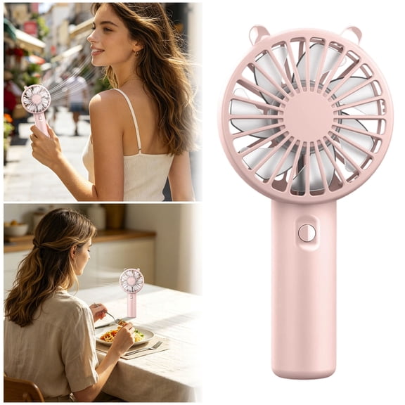 Cute Portable Handheld Fan with Cat Ears,USB Rechargeable Mini Cooling Fan for Travel and Desk, Quiet Personal Cooler (Pink)