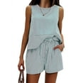 thumbnail image 3 of Women'S Summer 2 Piece Outfits Sleeveless Tank Top Matching Shorts Sets Cotton Striped Sweatsuits Green L, 3 of 8