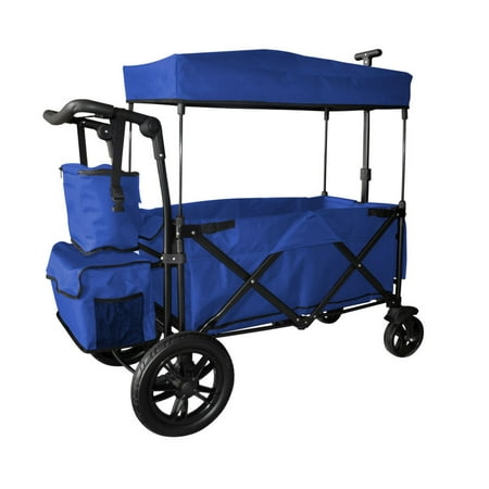 - BLUE OUTDOOR FOLDING PUSH WAGON CANOPY GARDEN UTILITY TRAVEL CART TIRES BRAKE
