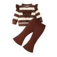 thumbnail image 2 of LYHaoo Girls Clothing Set 2 Pcs Girls Outfits Set Toddler Stripe Bow Top With Flare Pants Casual Playwear For Daily Outdoor Party Travel Spring Fall Winter Sizes 18-24 Months(Brown), 2 of 6
