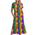 thumbnail image 2 of Jusqu'à 65 % de Rabais! Robes d'Été Mode pour Femmes 2024 Grande Taille Mardi Gras Imprimé Carnaval Manches Courtes Col Rond Robe Décontractée Fluide à Volants Maxi Robe de Plage avec Poches, 2 of 6