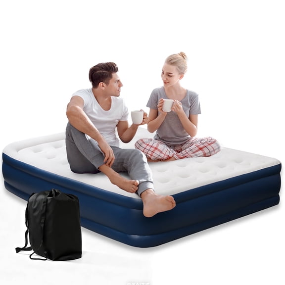 CADALENE Air Mattress Queen with Built-in Pump, Fast Deflate/Inflatable Airbed for Camping & Home,Blue