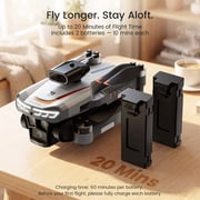 Drone with 4.3 Screen on Remote, Foldable Wefone M3, HD Camera, Obstacle Avoidance, Brushless Motor, Optical Flow, Lightweight, 2 Batteries, Gray
