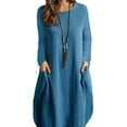 thumbnail image 5 of Women's Autumn Cotton And Linen Loose Casual Solid Color Long-sleeved Dress, 5 of 7