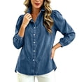 thumbnail image 2 of TGSLY Women's Ruffle Trim High Collar Denim Jacket Lightweight Button Down Puff Long Sleeve Tops Dressy Casual Solid Color Trucker Coat XL, 2 of 10