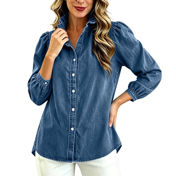women's denim dress shirt Long-Sleeve Lightweight - Blue - XS A casual classic Women's L.L. Bean Heritage Washed