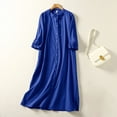 thumbnail image 1 of FcBaudy Longues Robe à Manches à Col Rond Robe Ample pour Femme Robe à Manches 3/4 à Boutons Col Rond Robe Longue Robe Femme Robe, 1 of 6