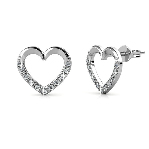 Cate & Chloe Chelsea 18k White Gold Plated Silver Heart Earrings with Swarovski Crystals for Women