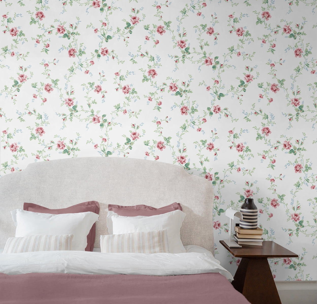 NextWall Blush & Spearmint Blossom Floral Trail Peel and Stick Wallpaper
