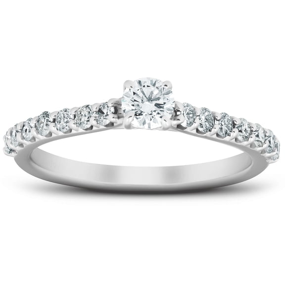 Edge Jewel Solitaire With Accents Wedding Ring - 1 Ct Round Cut Lab-Created Simulated Diamond - 14K White Gold Over - Perfect Engagement Ring for Women - Gifting for Wedding Anniversary Birthday