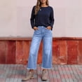 thumbnail image 7 of WULMLEO Cropped Jeans for Women Summer Frayed Hem Straight Ankle Jeans Stretchy High Waisted Baggy Boyfriend Denim Capris Sky Blue 2XL, 7 of 7