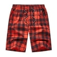 thumbnail image 4 of Gym Shorts Men European Checkered Striped Pocket Drawstring Bermuda Casual Shorts Red XXL, 4 of 5