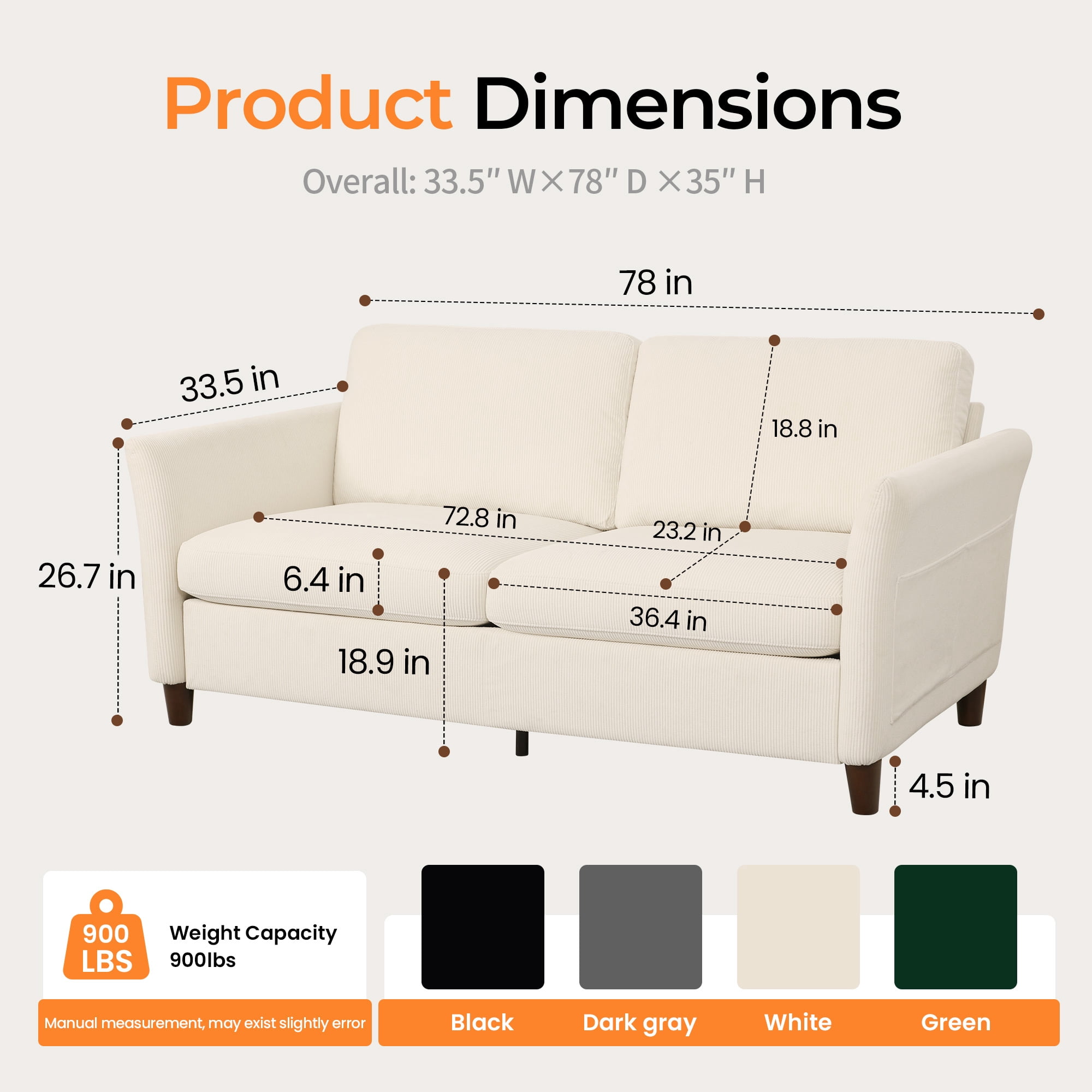 Poshby 79.1'' Comfy Couches Corduroy Sofas Loveseat 3-Seater with Side Pocket for Living Room, Beige