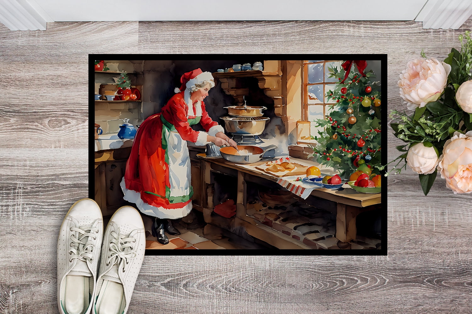 Caroline's Treasures DAC3300MAT Cookies with Santa Claus Mrs. Claus Doormat Front Door Mat Indoor Outdoor Rugs for Entryway, Non Slip Washable Low Pile, 18H X 27W