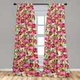 thumbnail image 4 of Ambesonne Retro Curtains, Red Roses Leaves Plain Back, Pair of 28"x63", Dark Pink Fern Green, 4 of 5