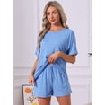 thumbnail image 2 of DARING DIVA Women's Soft Pajama Set Round Neck Rolled Cuffs Top with Shorts S Blue, 2 of 7