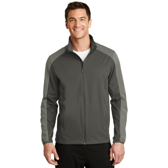 Port Authority J718 Mens Active Colorblock Soft Shell Jacket, Dress Blue Navy & Grey Steel - 3XL