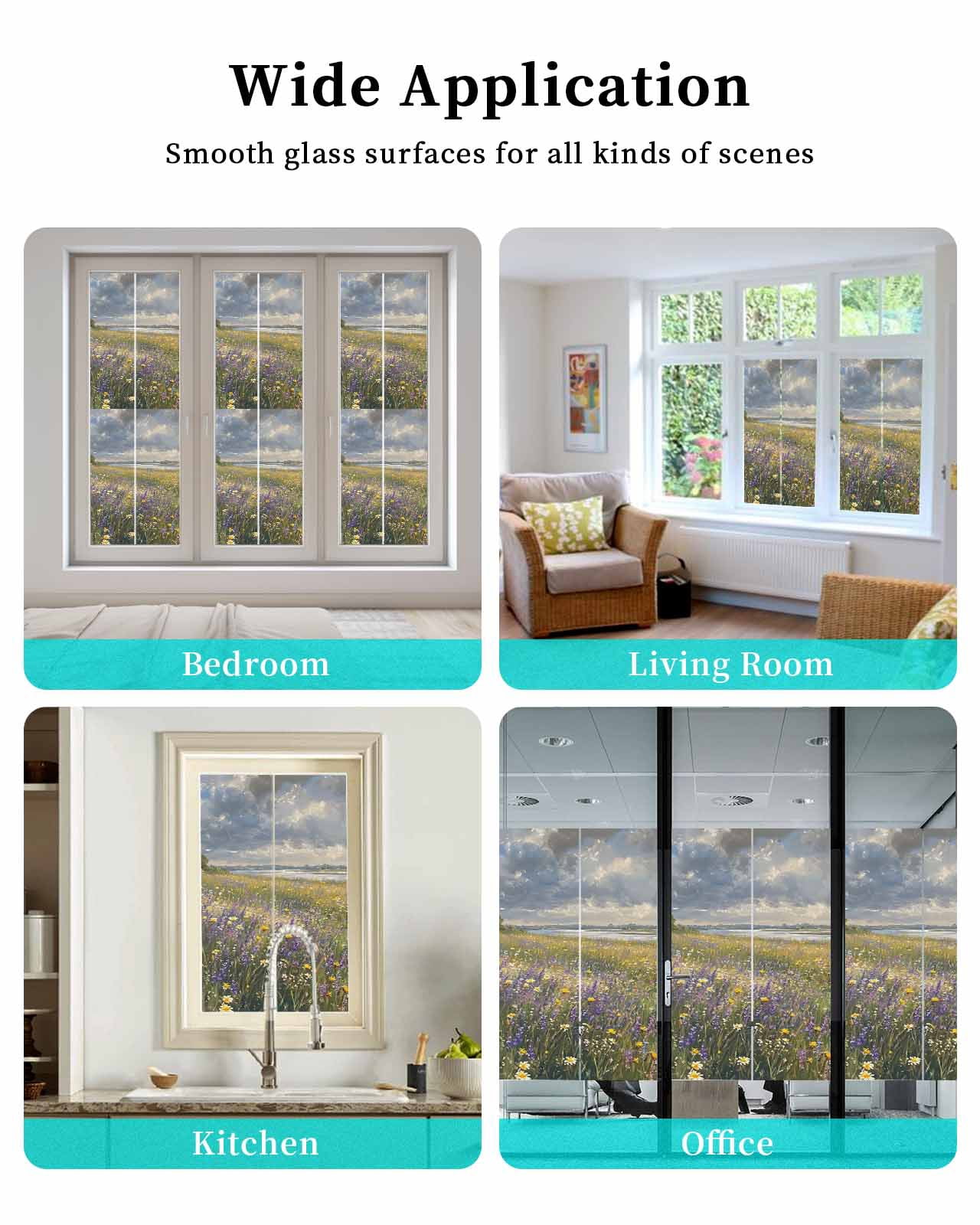 Window Privacy Film Spring Floral Stained Glass Window Film Decorative Sun Block Window Cover Pastoral Botanical Oil Painting Flower Window Clings Static Adhesive Sticker for Bathroom 29.5"x78.7"