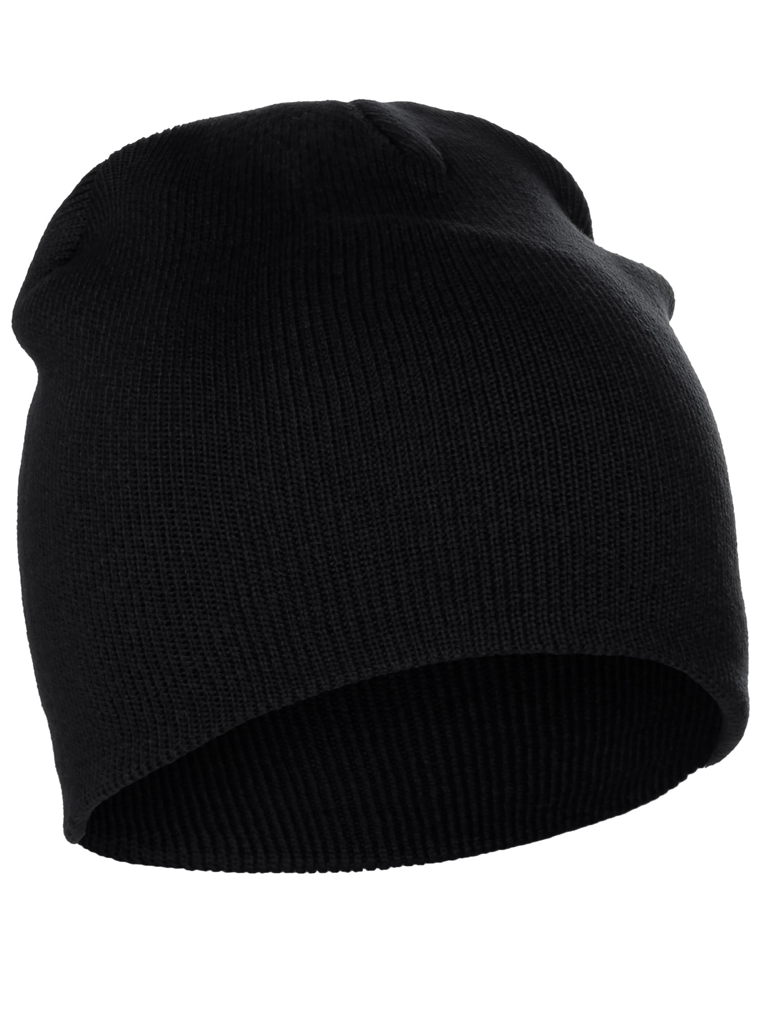 Classic Plain Cuffless Beanie Winter Knit Hat Skully Cap, Black